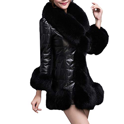 COPPEN Women Faux Fur Coat Elegant Warm Splice Outerwear Long Fake Down Jacket