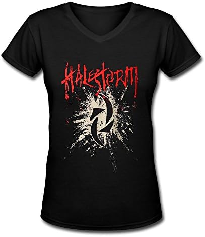 LENOJE Women's Hard Rock Halestorm Logo Cotton V-neck T Shirts Black XXL