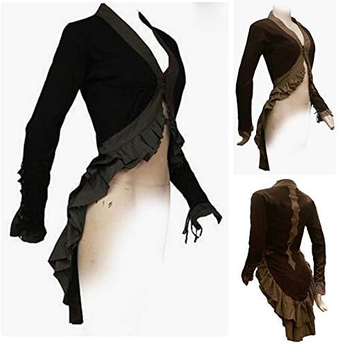 Steampunk Women Gothic Victorian Suit Tailcoat Jacket Vintage Bolero Jacket Medieval Long Sleeve Tuxedo Outift Renaissance Retro Overcoat Cosplay Costume (Brown,XL)