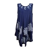 Mogul Interior Womens Poncho Dress Blue Elephant Printed Beach Tank Dresses L/XL