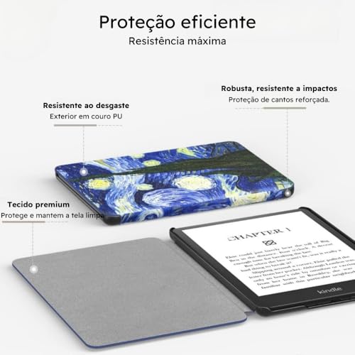 Capa Para Kindle Paperwhite 12ª Geração e Kindle Colorsoft 7 Polegadas (SA569P, SA568B, SA58CB, SA59CP) – Função Liga/Desliga - Fechamento Magnético - Sistema de Hibernação (Van Gogh)