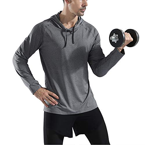 Gerlobal Mens Gym Workout Active Muscle Bodybuilding Long Sleeve Hoodies Casual Hooded Sweatshirts Light Grey,Large