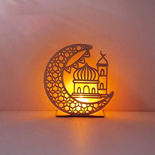 Ramadan Crescent Moon Night Light – Wooden LED Table Lamp With Hollow-Out 3D Design, Battery Operated, Warm White For Eid Decor