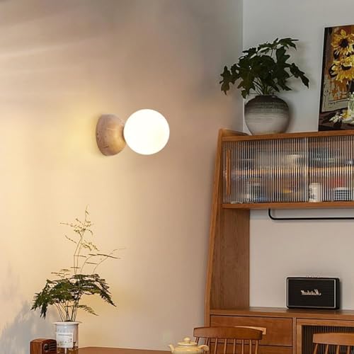 Moderno Lámpara de pared estilo japonés wabi-sabi con pantalla de piedra natural,Aplique LED vintage para espejo de baño,Lampara de pared de comedor,Luz para sala,pasillo,dormitorio,estudio (I)