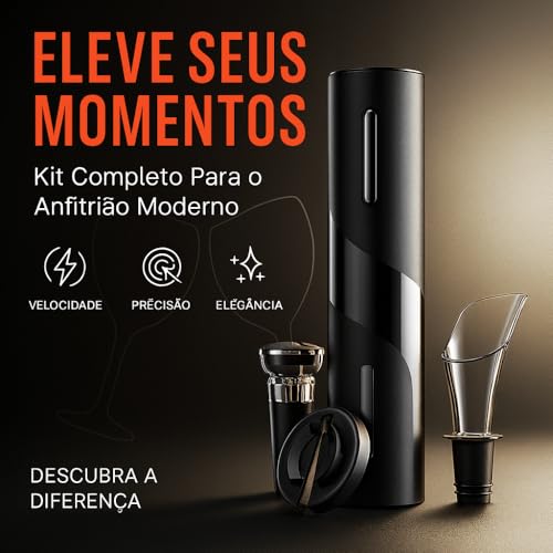 Kit Abridor de Vinho Elétrico 4 em 1, Saca-Rolhas Automático com Decanter, Tampa a Vácuo e Cortador de Lacre