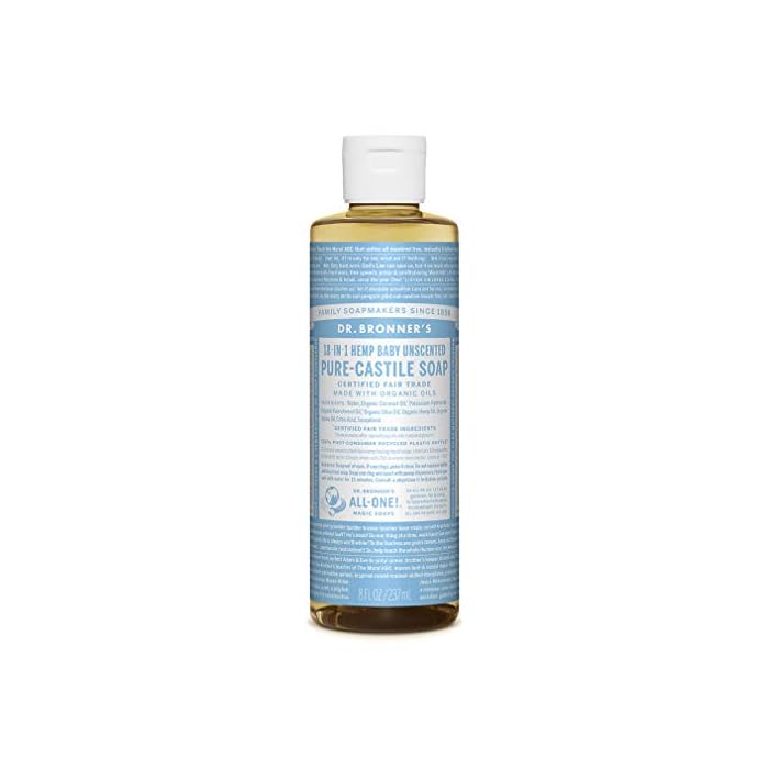 Dr. Bronners - Pure-Castile Liquid Soap (Baby Unscented, 8 Ounce) - Made with Organic Oils, 18-in-1 Uses: Face, Hair…