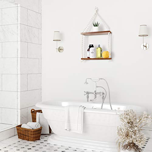 Bryte Places Macrame Hanging Rope Shelf Rustic Boho Shelf Wall Hanging