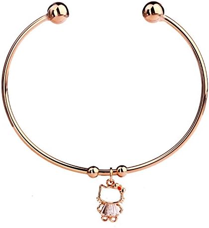 Grenf Fashion 18K Gold Plated Lady Open Cuff Bangle Bracelets Dolphin Crown Shape Cute Charm Gift Pearl Bracelets (Kitty Cat)