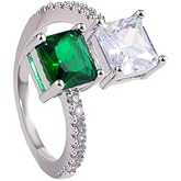 Kokoma Square Cubic Zirconia Open Ring for Women Adjustable Double Geometric Stones Ring Wrap Finger Band Promise Engagement Fashion Jewelry