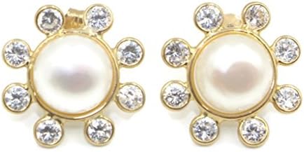 Mabe White Pearl &amp; Cubic Zirconia Earrings,14k Yellow Gold