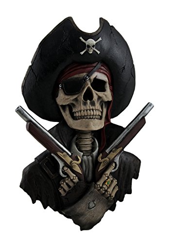 Resin Wall Sculptures Muted Menace Crossed Pistols Pirate Skeleton Wall Sculpture 16 Inch 11 X 16 X 4 Inches Brown