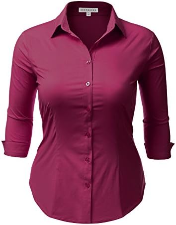 SHOPQUEEN Plus Size Stretchy Button Down Collar Office Formal Shirt Blouse HOTPINK 1XL