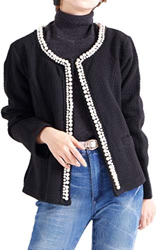 Gold Japan Women’s Jacket, Large Size, Faux Pearl, No Color, Long Sleeve, Short, Office