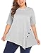 Sweetnight Women's Casual O-Neck Short Sleeve Solid Asymmetrical Pleated T-Shirt Blouse Top Plus Size (XXXL, Gray)
