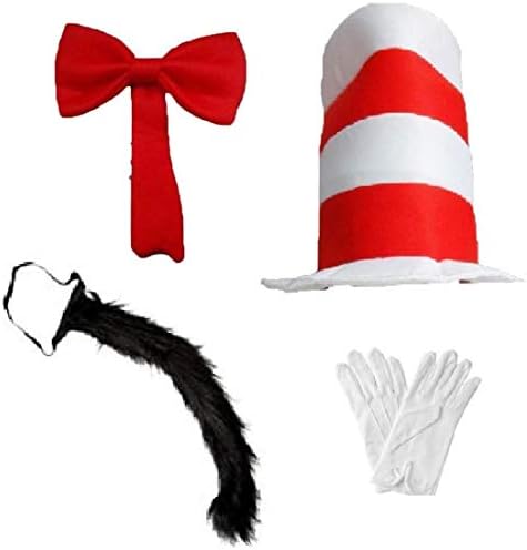Hi Fashionz Adult Kids Cat Fancy Dress Costume Hat Over Sized Bow Tie Tail Gloves Book Day Fancy Dress Kids 4 Pcs Set One Size