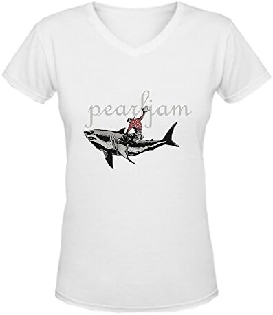Sakura Pearl Jam - Shark Cowboy Women V Neck Custom Shirts White