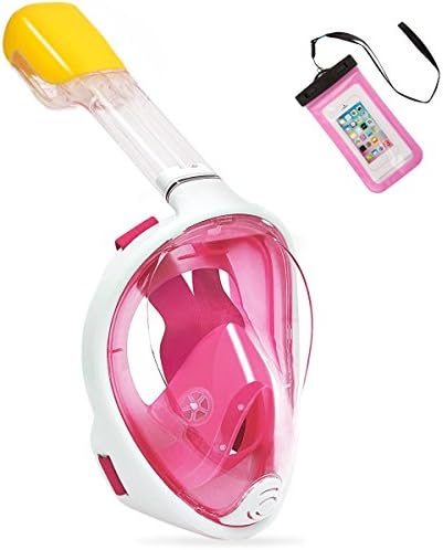 Zeeshy Full Face Snorkel Mask, 180º Panoramic View Diving Scuba Mask Easy breath with Anti-Fog and Anti-Leak with Adjustable Head Straps Design for Adults,Youth,kids ( PINK-L/XL )