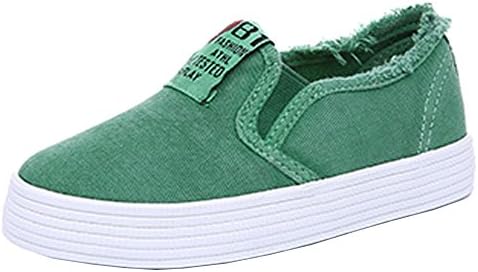 VECJUNIA Outdoor Slip-on Frayed Canvas Low Top Loafers for Boys and Girls Green 1 M US Little Kid