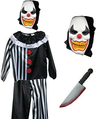 Childrens Kids Black & White Killer Clown Fancy Dress Costume Halloween (Medium (5-7 Years))