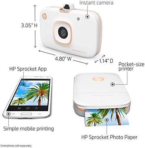 HP Sprocket 2-in-1 Portable Photo Printer & Instant Camera Bundle with 8GB MicroSD Card and ZINK Photo Paper – White (5MS95A) 11 41qvbCK0PKL. AC