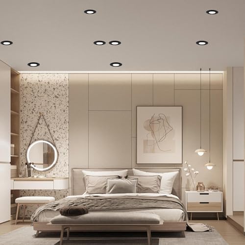 LteelDay Round Recessed Spotlight Frame, Black Metallic Porthole GU10 with 30° Swivel, Ø68-80 mm Cut, Includes GU10 Socket for LED or Halogen Lamps, Pack of 20