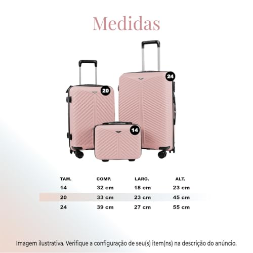 Kit 3 Mala e Frasqueira De Viagem 14 20 24 Polegadas 10Kg e 23Kg Bordo Despacho P4 (Roxo Escuro)