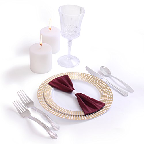 Disposable Plastic Plates | Premium Quality White Gold Dinnerware Set With Gold Rim Border | Excellent for Weddings, Parties & More | 7.5 Inches & 10.25 Inches 20 Piece Each | 40 Count