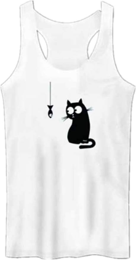 VECDY Women's Tops, Fashion Women Cat Print Sexy Casual Tank Top Beach Blouse Sporty Sleeveless O Neck T-Shirt