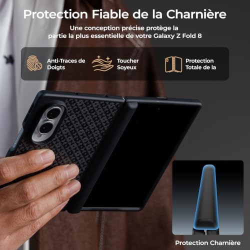 BENKS Case for Samsung Galaxy Z Fold 8 with Screen Protector, Hinge Protector, Heavy Duty Shockproof Drop Proof Kevlar & TPU Case, Compatible MagSafe, ArmorGrid Pro Grand Combo | Antichoc Magnétique en Fibre d'Aramide Kevlar et TPU,Protection Antichute de Niveau Militaire,Protection de la Charnière