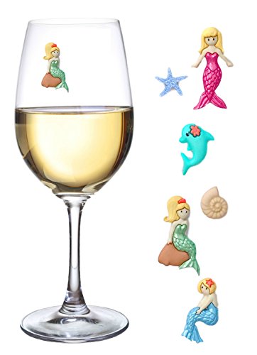 Mermaid Magnetic Wine Charms and Glass Markers Set of 6 - Great Mermaid Gift for Women by Simply Charmed