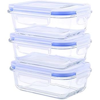 Kinetic 3 Pack Glass Food Storage Container with Vented Lids, GoGreen Food Prep Containers, Glass Lunch Containers with Airtight & Leakproof Lids - BPA Free,FDA Approved(3 Lids & 3 Containers), 22oz