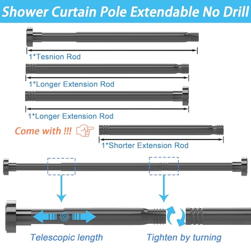 Extendable Shower Rod Curtain Rod Without Drill for Bathroom Bedroom Wardrobe White 85-160CM Φ25mm