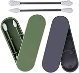 Cotton Swab [2 Pack], Portable Silicone Swab Cleanable for Ear Cleaning Beauty Treatment Makeup, Reusable Cotton Buds with Dust-proof Case