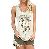 Blackobe 2017 Summer Fashion Women's Cool Sleeveless Feather Print Tank Vest T-Shirt (M, Off-White)