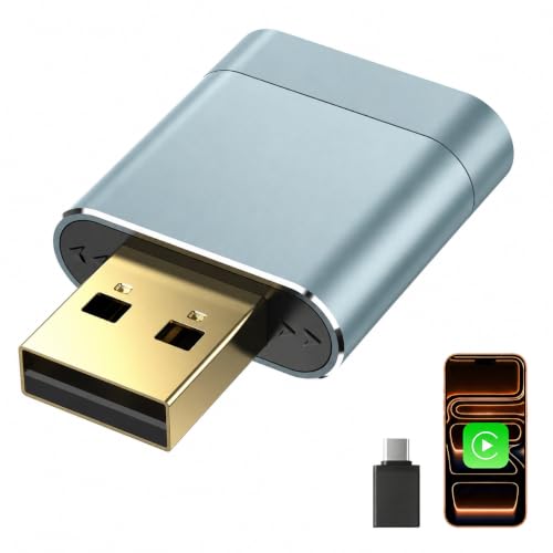 Adaptador CarPlay Inalámbrico para Apple CarPlay, USB-A/USB-C Metálico, Conexión Rápida y Estable, Convierte CarPlay con Cable en Inalámbrico, Compatible con iPhone iOS 10+