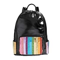 Bari Lynn Rainbow Glitter Stripe Metallic Black Backpack