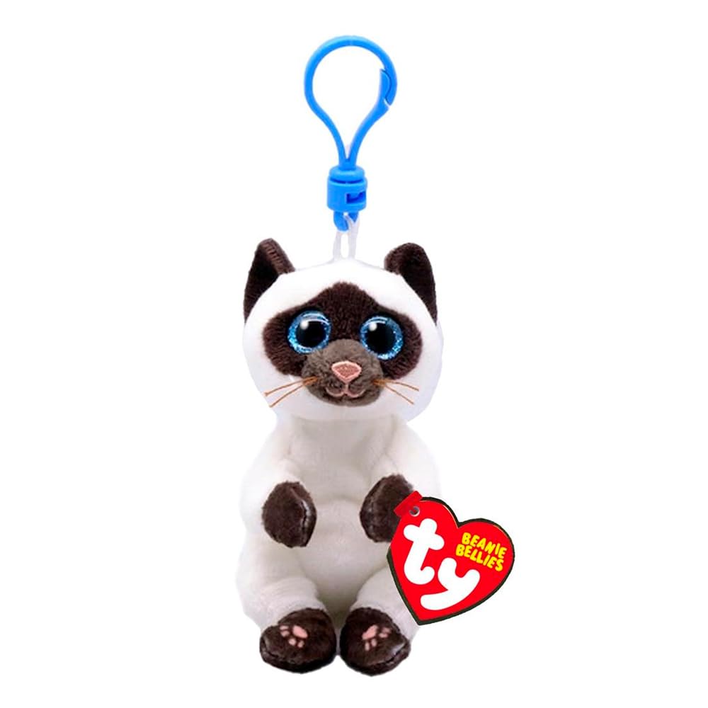 Ty Beanie Bellies Clips T43106 Soft Toy Key Holder, Miso The Kitten with Blue Eyes Glitter; Plush Animals with Soft Belly 12 cm