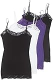 4 Pack Zenana Women's Lace Trim Tanks Small Black, Black, White, Purple