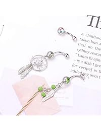 YADOCA 45 Pcs 14G Navel Belly Button Rings Set Mixed CZ Acrylic Bioflex Banana Bar Body Piercing Jewelry Stainless Steel Curved Dangle Navel Rings