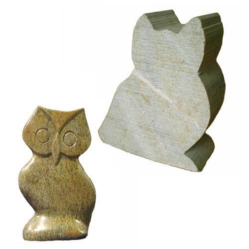 Steinbildhauerei Speckstein Tierfigur Eule braun-grün Küche, Haushalt