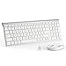 iClever GK03 Wireless Keyboard and Mouse Combo - 2.4G Portable Wireless Keyboard Mouse, Rechargeable Battery Ergonomic Design Full Size Slim Thin Stable Connection Adjustable DPI, Silver and White