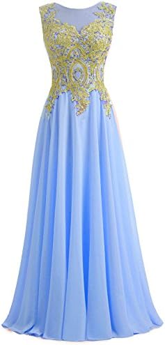 Kivary Gold Lace A Line Long Chiffon Women Formal Corset Prom Evening Dresses