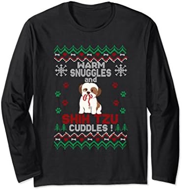 Unisex Warm Snuggles Shih Tzu Cuddles Long Sleeve T-shirt Medium Black