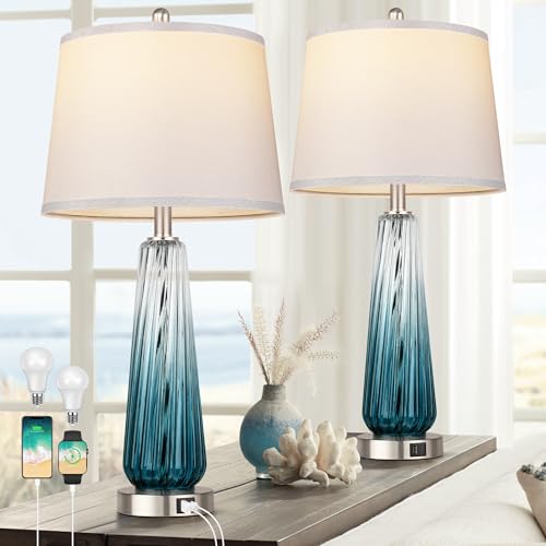 Table Lamps Set of 2 with Touch Control, Modern Glass Bedside Lamps