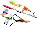 The Giddy Kitty 5 Pack Cat Feather Toys with Small Bells and Long 33 Inch Wand with Handle - Includes 2 Soft Flying Insects, 1 Fish, 2 Corkscrew Feathers - Teaser Toy for Exercising Kitten or Cats