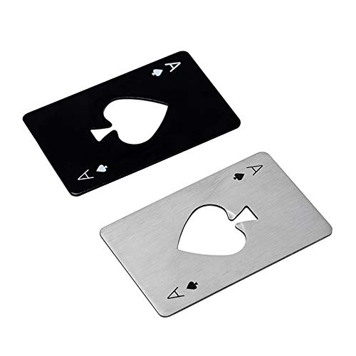 Bottle Opener,2pcs Stainless Steel Playing Card Ace Beer Opener Men's Gift Spades Poker Bar Tool (Black & Silver)