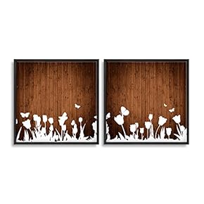 2 Piece Framed Canvas Wall Art for Living Room, Bedroom Wood Flower Theme Canvas Prints for Home Decoration Ready to Hang - 16"x16"x2 Panels