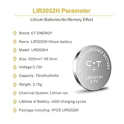 CT-ENERGY 3.7V Rechargeable 2032 Button