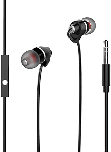 USTEK Headphones with Mic In Line Control Premium Earphones, Stereo Headphones In-ear Weird Earbuds with Ergonomic Design Black
