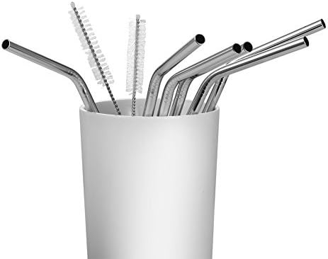Solefun Set of 6 Extra Long Metal Stainless Steel Straws for 20 Oz Tumbler with 2 Cleaning Brushes
